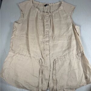 Stile Benetton Beige 100% Linen Drawstring Top L
